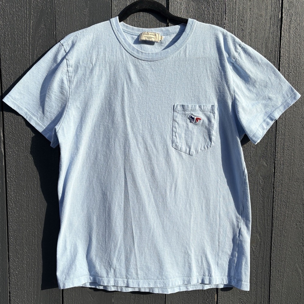 Maison Kitsune Tricolor Fox Patch Classic Pocket Tee T Shirt Large Short Sl Crew